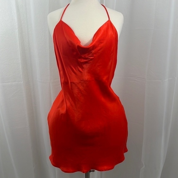 NEW Zara RED Orange Satin Effect Mini Slip Dress - Picture 16 of 17